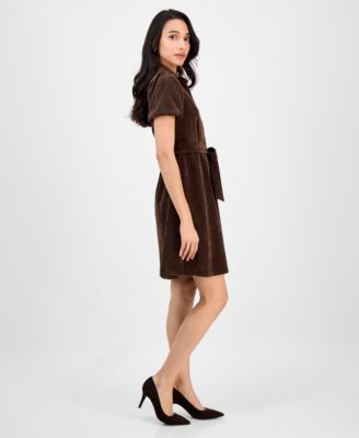 Petite Short-Sleeve Button-Front Corduroy Shirtdress