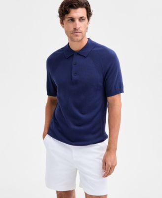 Men's Short Sleeve Textured Merino Polo Sweater