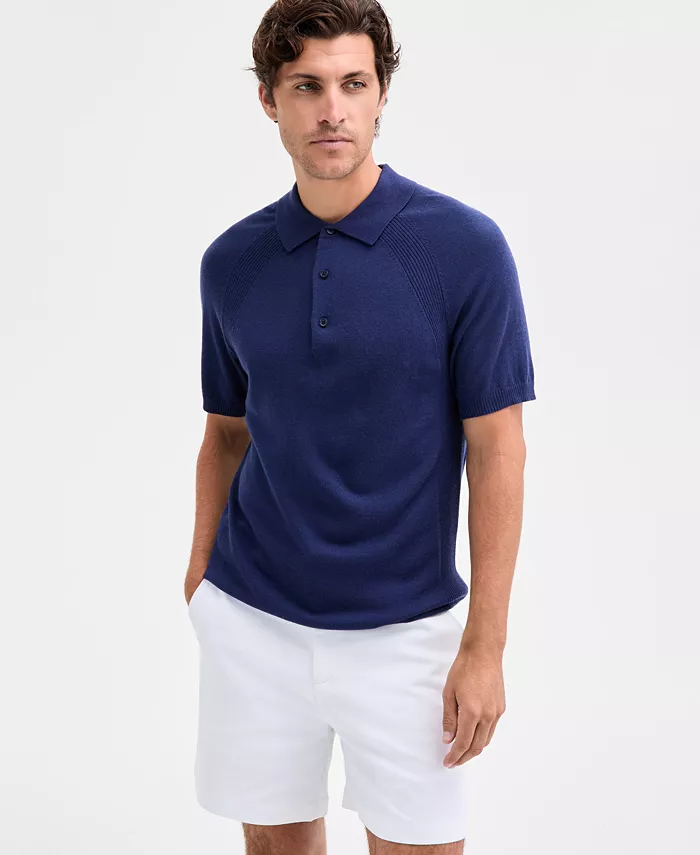 Men's Short Sleeve Textured Merino Polo Sweater