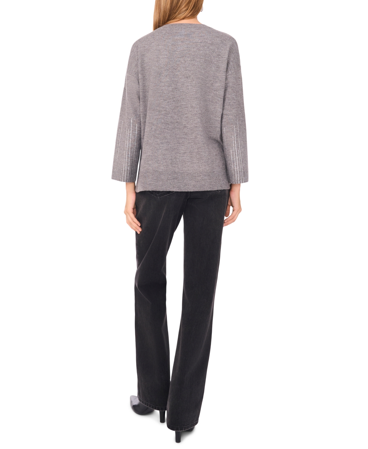 Sam & Jess Women's Rhinestone Long Sleeve Sweater In Gray