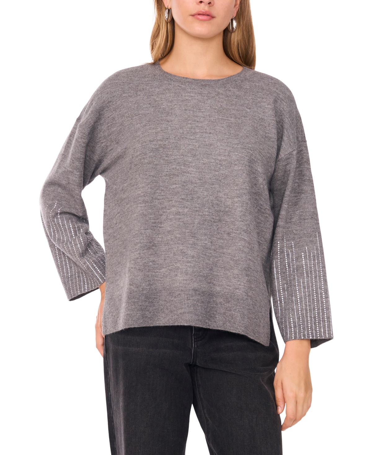 Sam & Jess Women's Rhinestone Long Sleeve Sweater In Gray