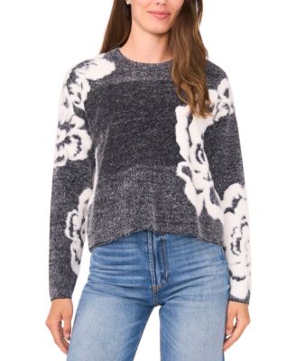 Women's Jacquard Floral Crewneck Sweater