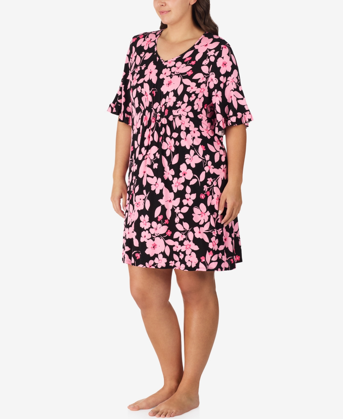 Ellen Tracy Plus Size V-neck Short Flutter Sleeve Tunic In Pink