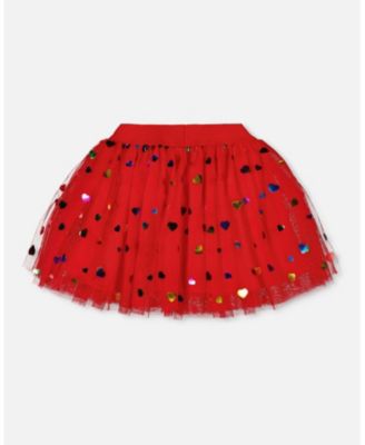 Girl Tulle Skirt Red with Iridescent Heart Confettis - Toddler|Child