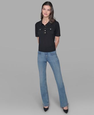 Women's Short-Sleeve Button-Front Sweater