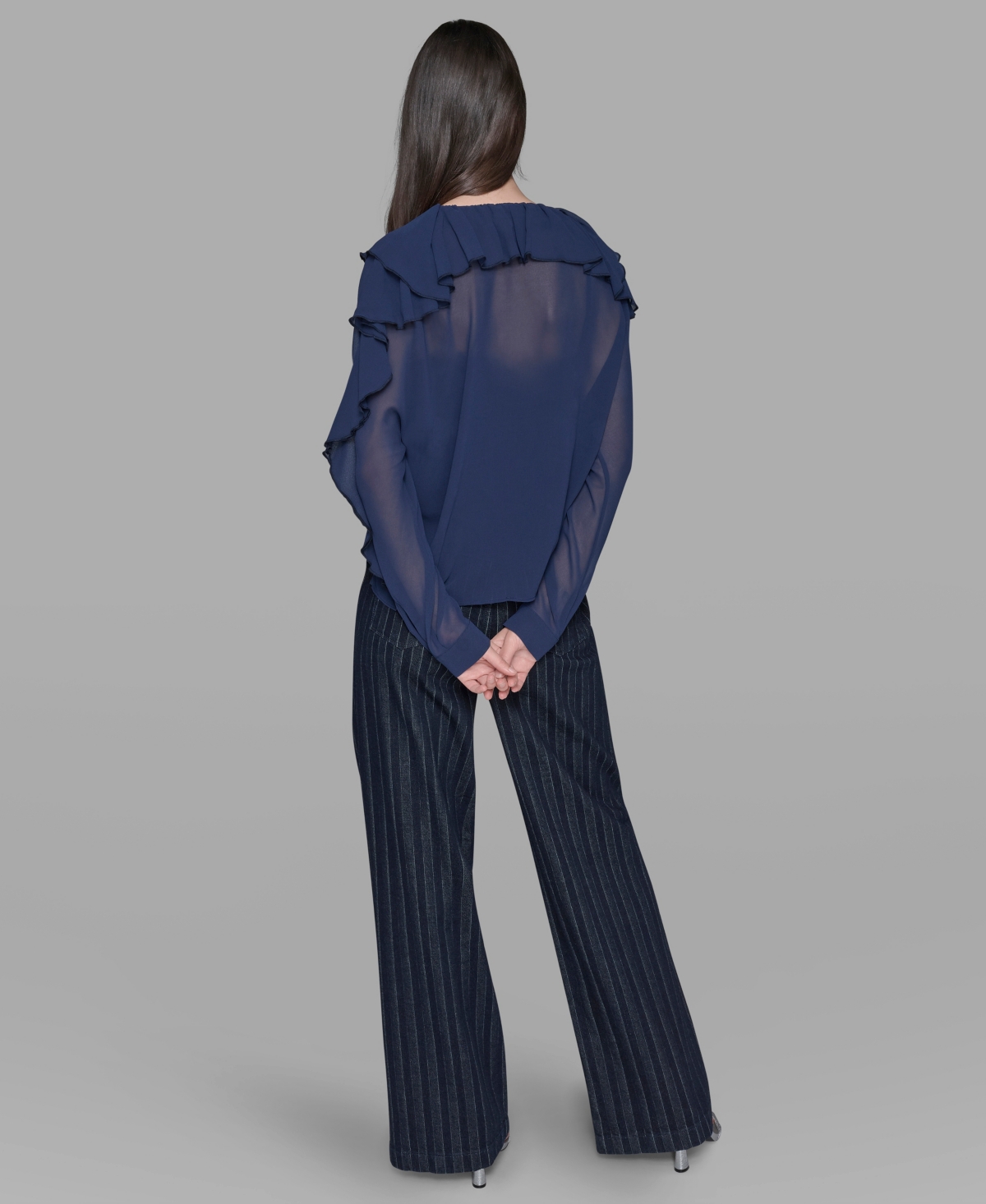 Karl Lagerfeld Loose Ruffle Blouse In Blue