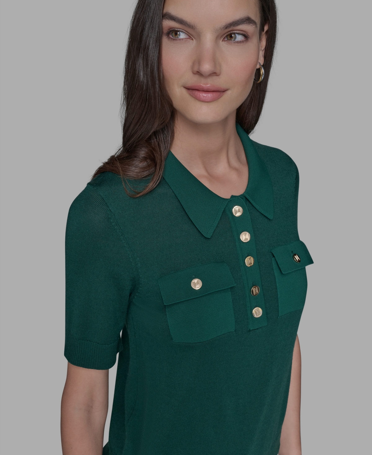 Karl Lagerfeld Women's Short-sleeve Button-front Sweater In Green