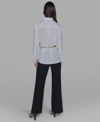 Women's Belted Chest-Pocket Top