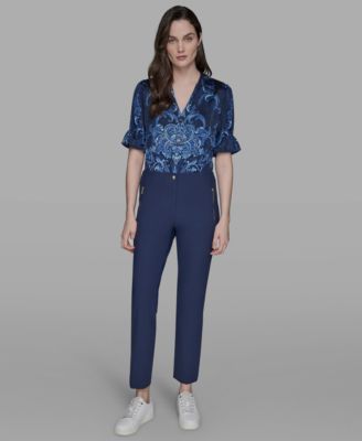 Karl Lagerfeld Womens Slim Leg Compression Pants 2p 16 In Blue