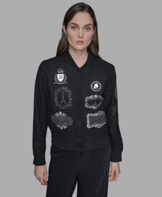KARL LAGERFELD PARIS - Women's Patch Long Sleeve Bomber Jacket