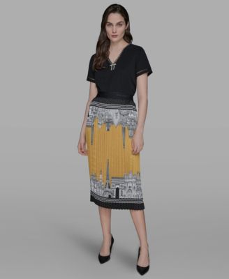 KARL LAGERFELD PARIS - Women's Pleated Paris Scene Midi Skirt