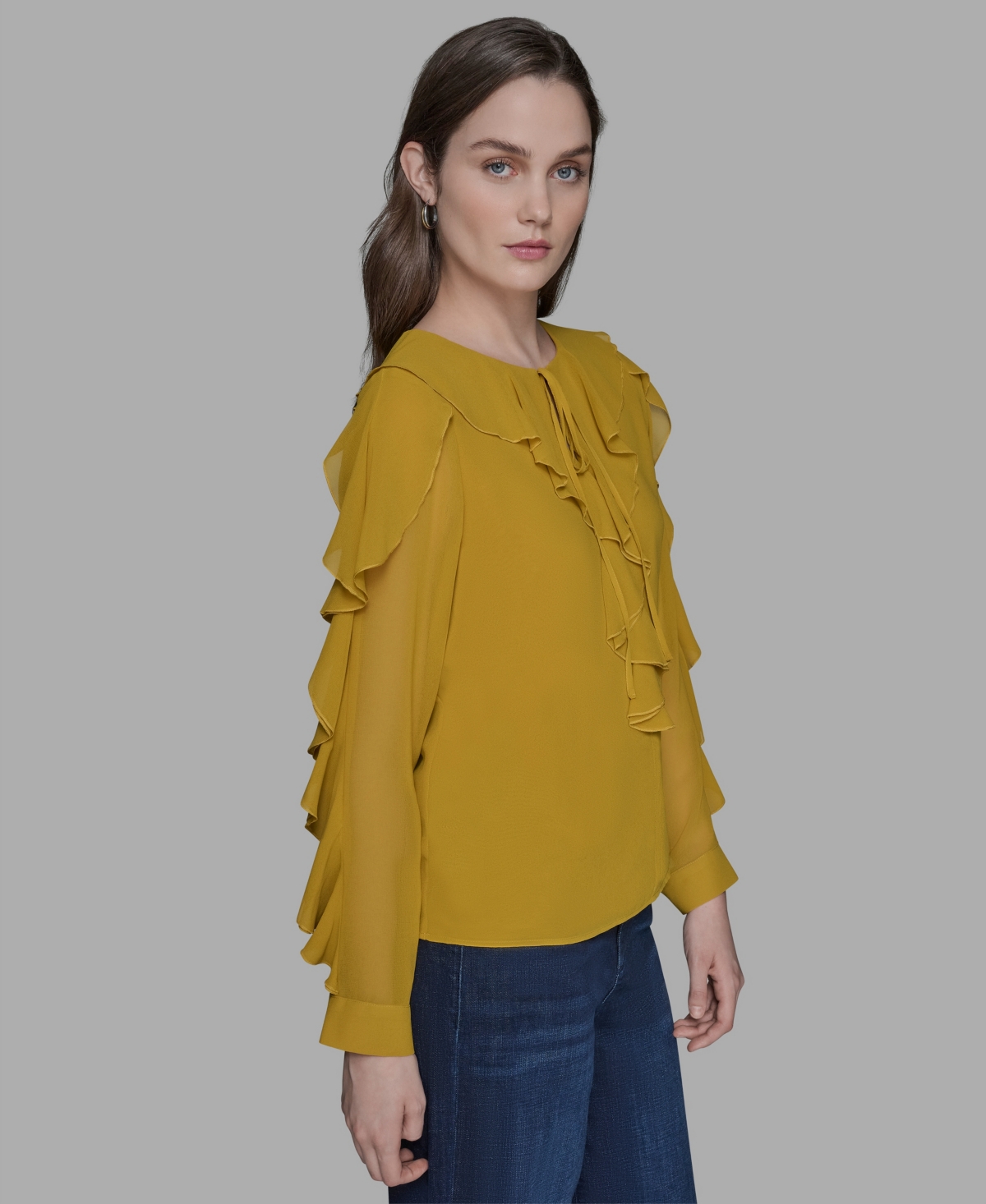 Karl Lagerfeld Women's Keyhole Ruffle Top