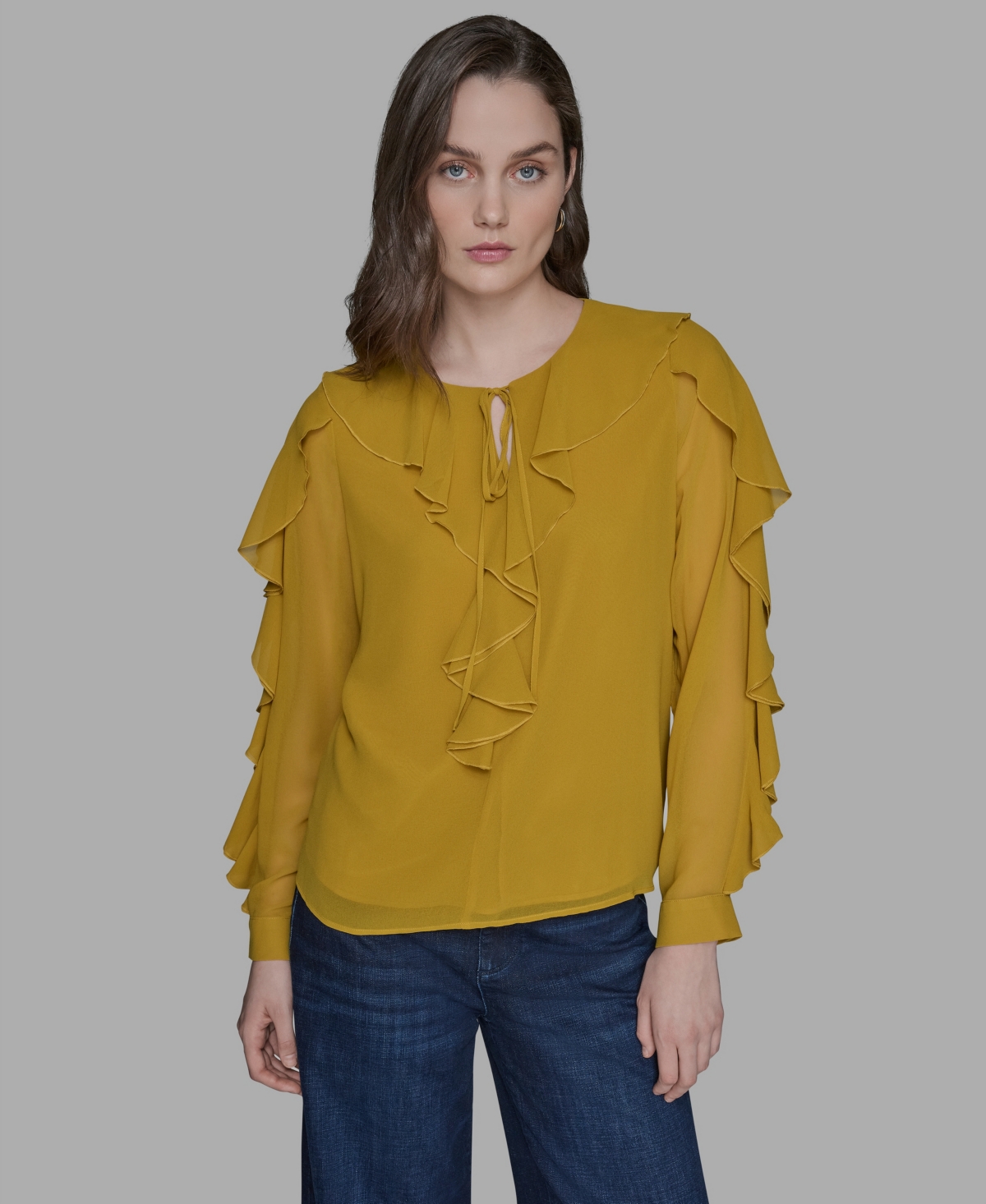 Karl Lagerfeld Paris Women's Keyhole Ruffle Top