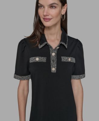 Women's Tweed-Trim Button-Front Dress