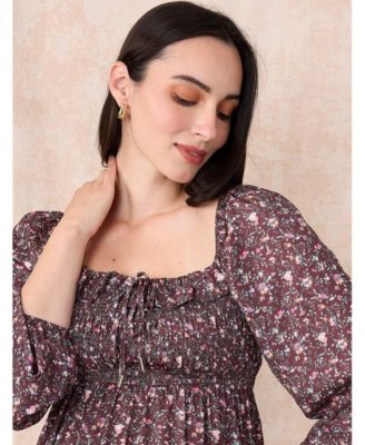 Women's Smocked Babydoll Long Sleeve Mini Dress - Motherhood Maternity