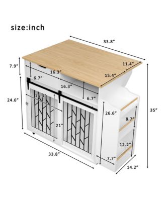 41.5 in. Wooden Dog Crate Cabinet with End Table, Rolling casters in White