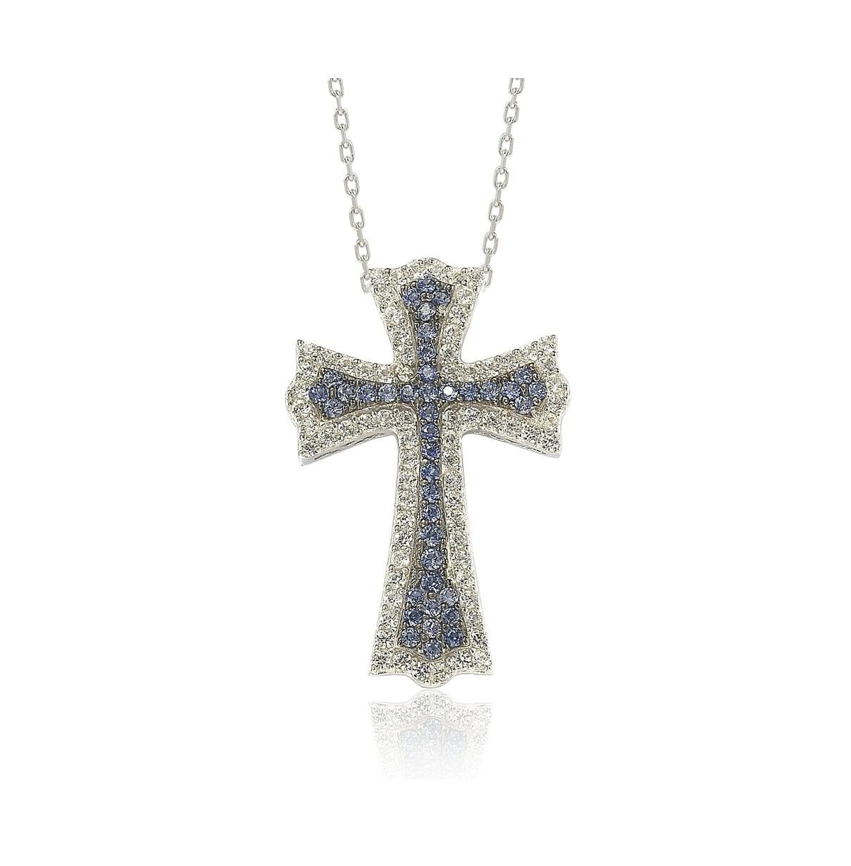 Suzy Levian Sterling Silver Sapphire & Created White Cross Pendant
