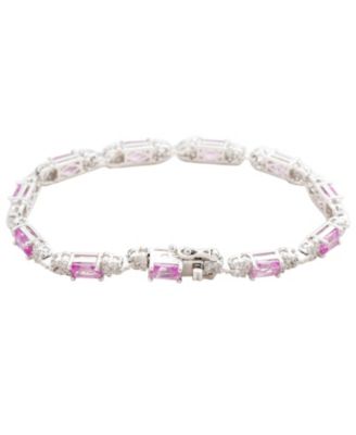 Suzy Levian Sterling Silver Emerald-Cut Sapphire & Created White Sapphire Tennis Bracelet