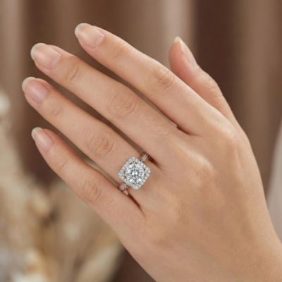 Unique Two-Toned Gold Plated Square Halo CZ Pave Band Ring