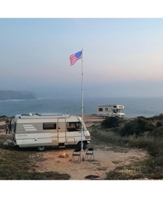 20' Telescopic Aluminum Flag Pole Kit Tire Mount Stand w/ Gold Ball Finial Outdoor