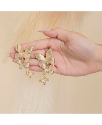 Cascading Butterfly Drop Earrings in Gold-Tone