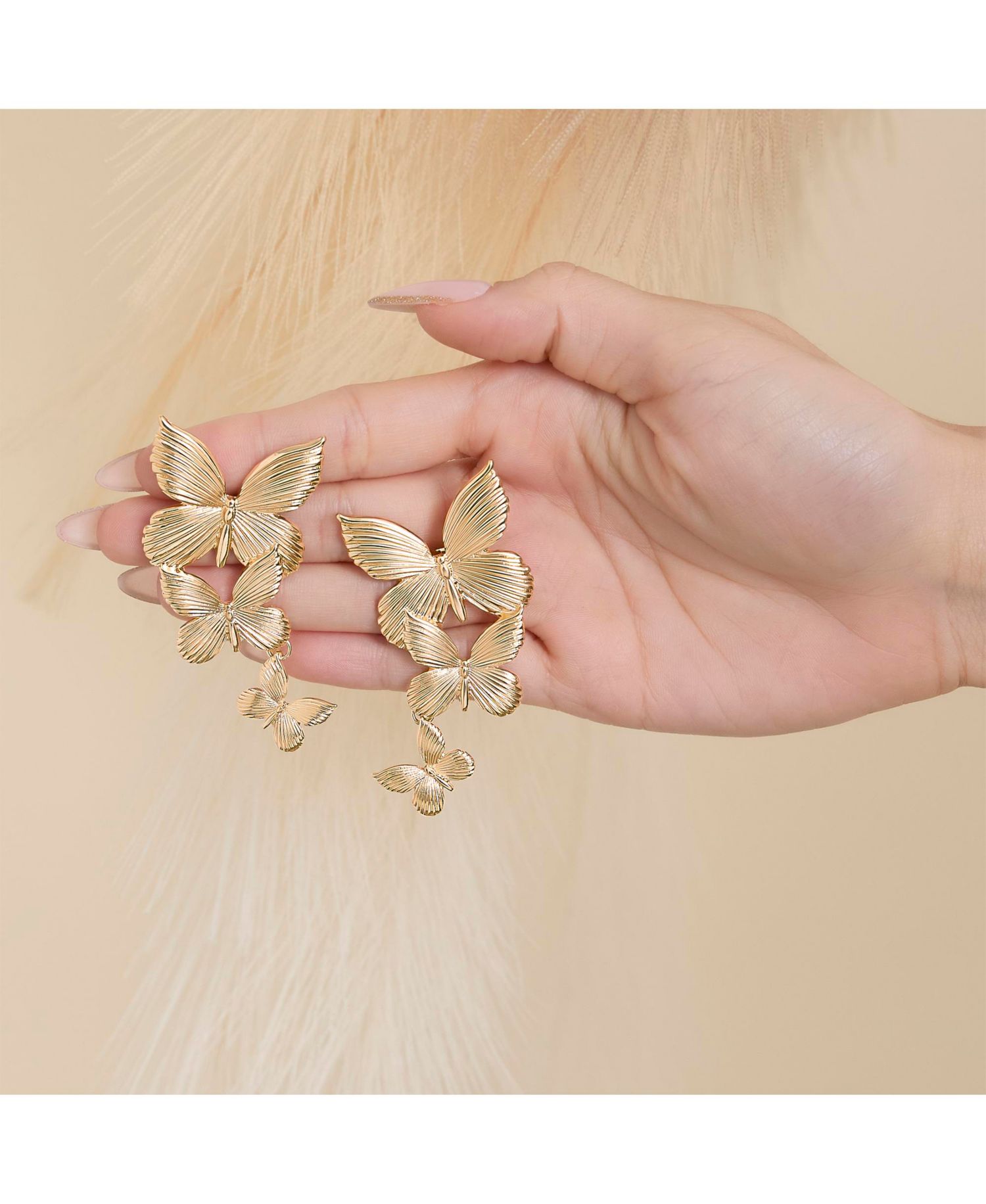 Cascading Butterfly Drop Earrings in -Tone