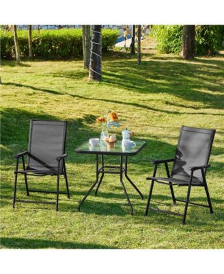 Set of 2 Outdoor Texteline Folding Dining Chairs with Backrest/ Armrests Gray