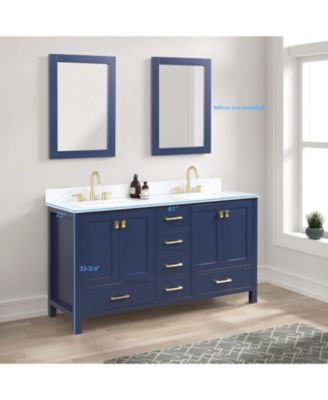 Geneva 60-Inch Double Bathroom Vanity in Navy Blue – Solid Wood Cabinet with Marble Countertop and Ceramic Undermount Sink