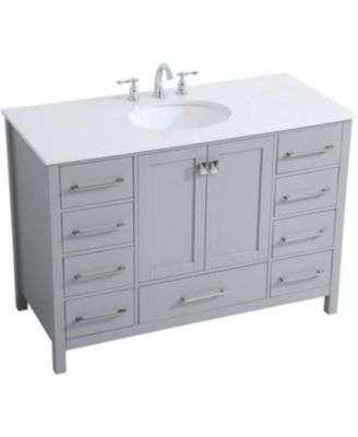 48" Grey Bathroom Vanity with Carrara Marble Top & Backsplash, Soft-Close Doors & Dovetail Drawers, Brushed Nickel