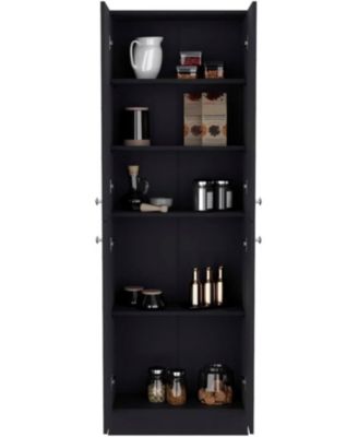 Vanirror Black Pantry Cabinet, Space-Saving Kitchen Storage with Four Doors & Adjustable Shelves, Freestanding Organizer