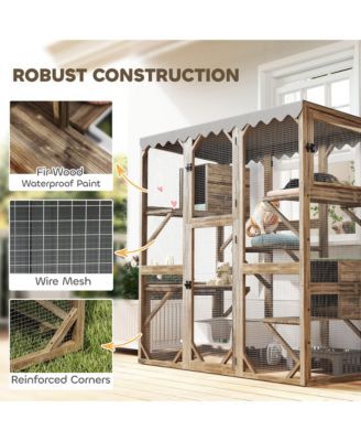 59" Catio Outdoor Cat Enclosure, Wooden Window Cat House,