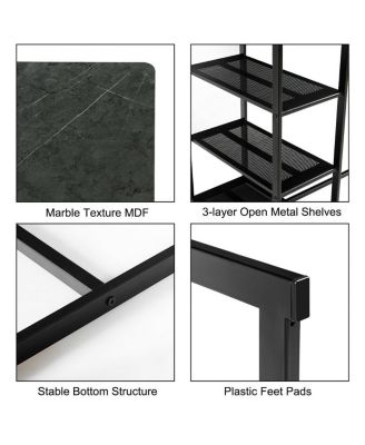 3 Piece Pub Set Industrial Style Faux Marble Top Table and 2 Stools Dining Set