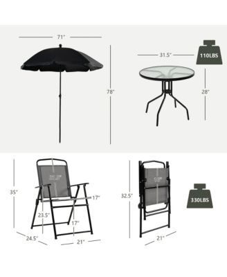 6PCS Patio Garden Dining Set w/ Round Table & 4 Folding Chairs &  Umbrella