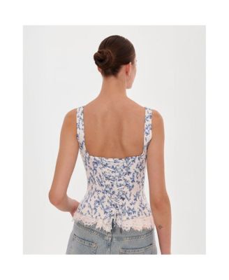 Womens Blue lavender corset on straps with bows and ribbon lacing