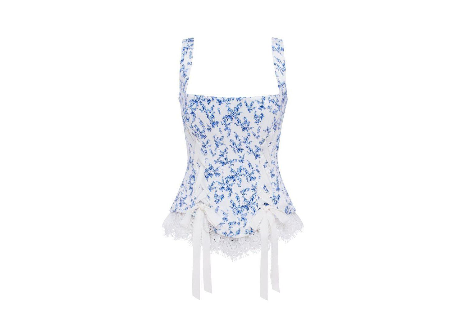 Womens Blue lavender corset on straps with bows and ribbon lacing