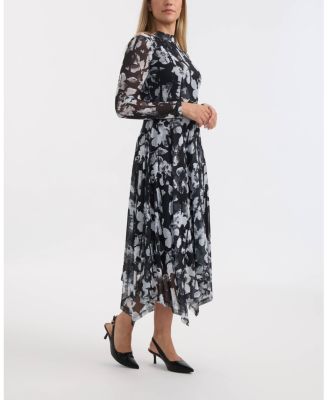 Women's Printed Mesh Dress with Handkerchief Hem