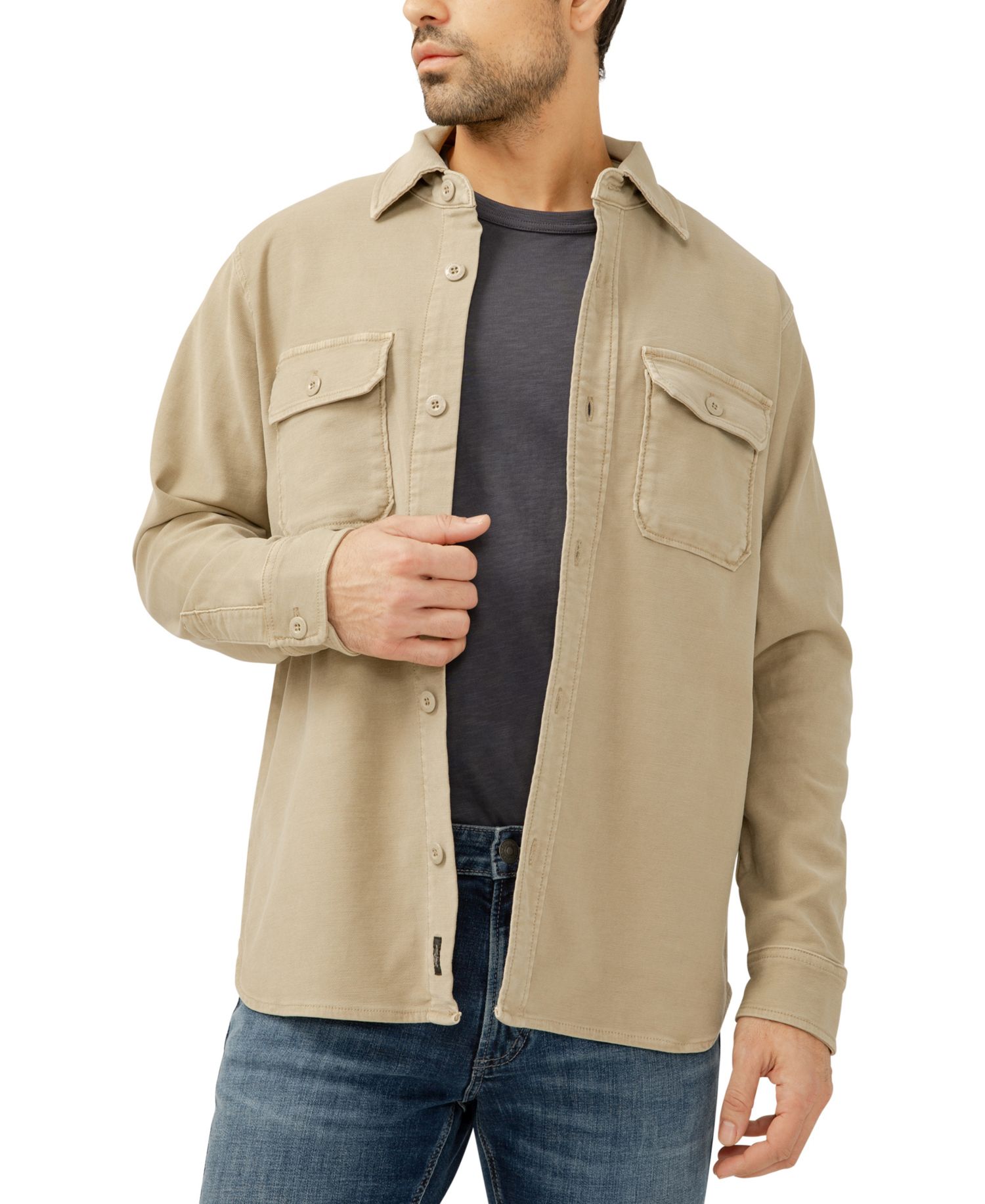 Men's Button Up Knit Flex Shirt Jacket