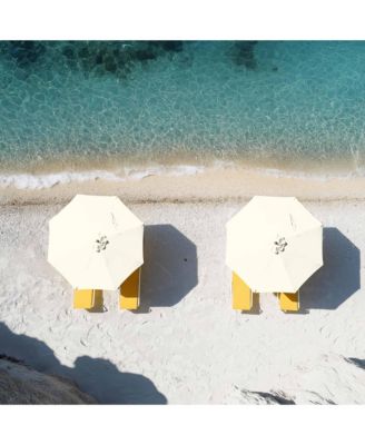 9FT Solid Wooden Outdoor Patio Umbrella Rope Pulley Lift for Deck Pool Backyard Garden Market Beach Parasol,Ivory