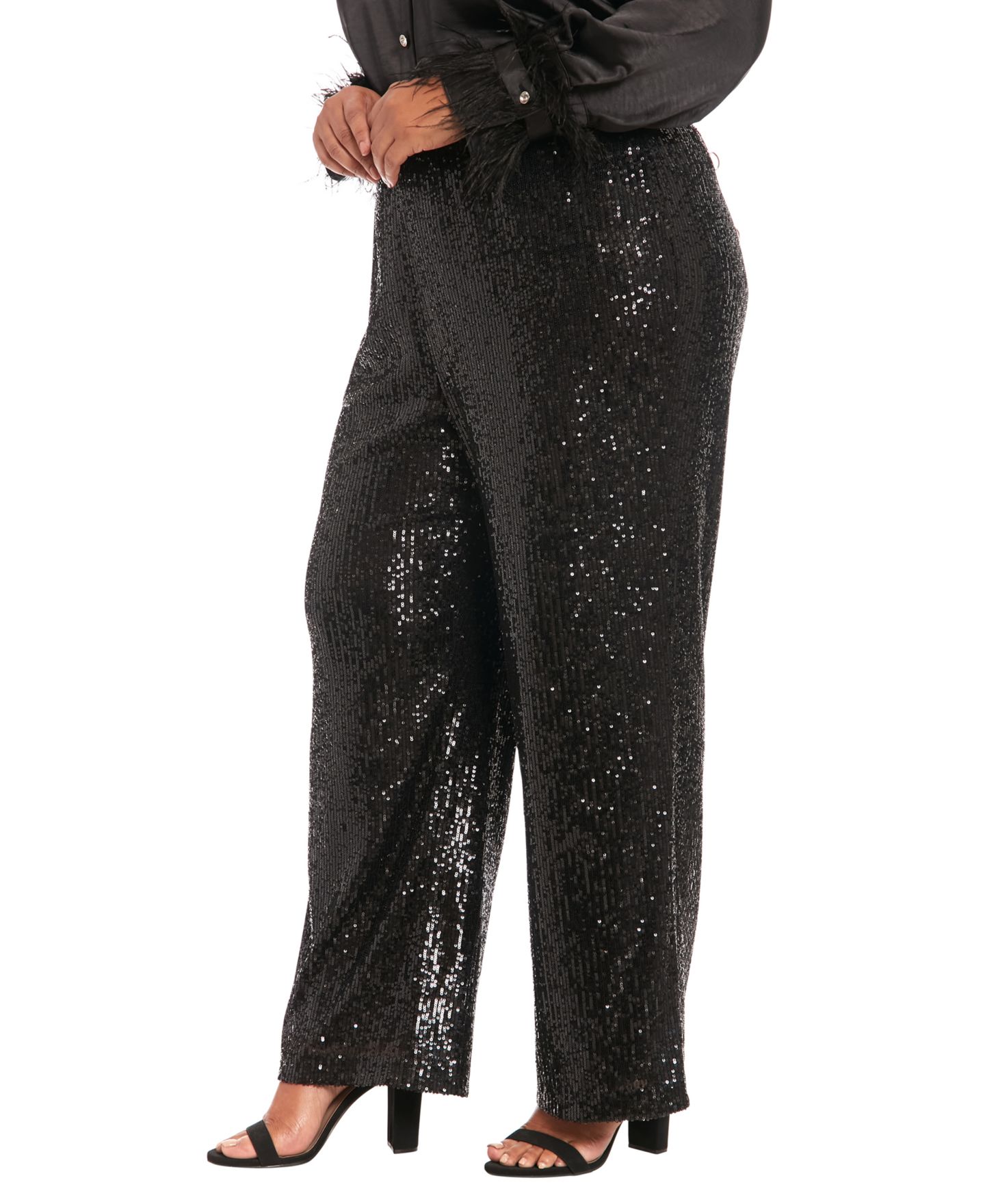 Женские брюки Muse Plus Size Sequin Pull-On, цвет: Чёрный — фото 3