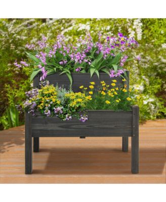 2 Tier Wooden Raised Garden Bed Elevated Planter Box w/ Legs Drain Holes  34'' x 33.5'' x 28.5''
