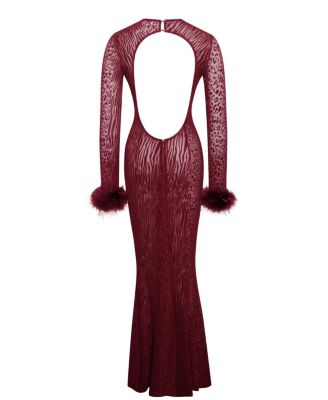 Women's Patricia Burgundy Leopard Burnout Velvet Mesh Backless Maxi Dress