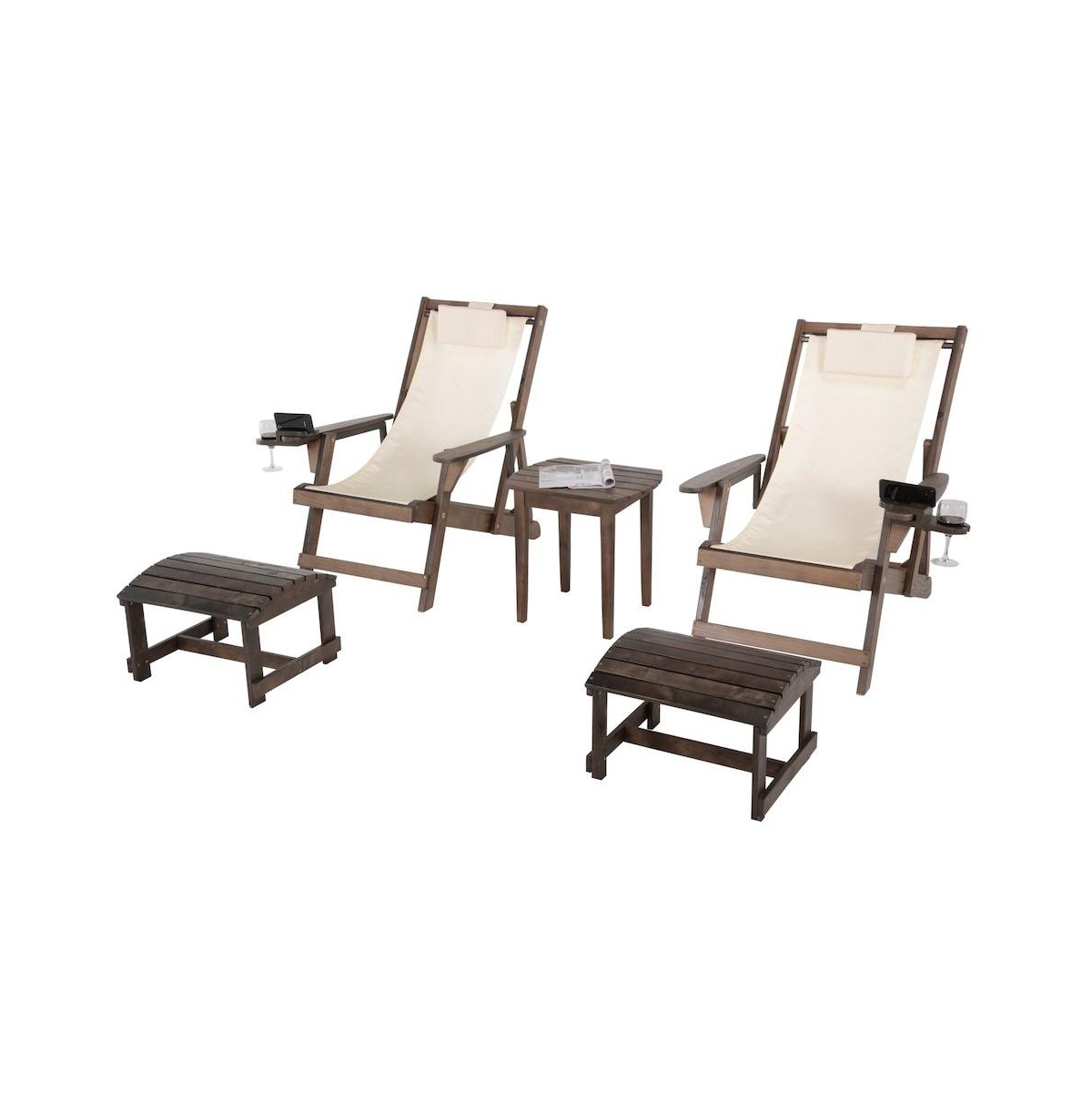 Jiallo Canvas Sling Chair With Cup And Wine Holder And Ottoman (Set Of
