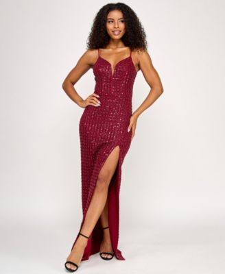 Juniors' Sequin Power Mesh Gown