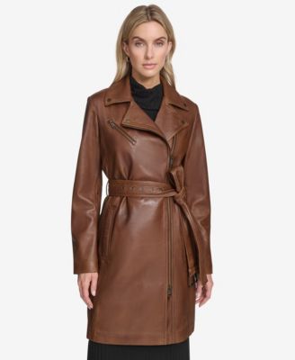 Women's Jacqui Moto Style Leather Trench Coat