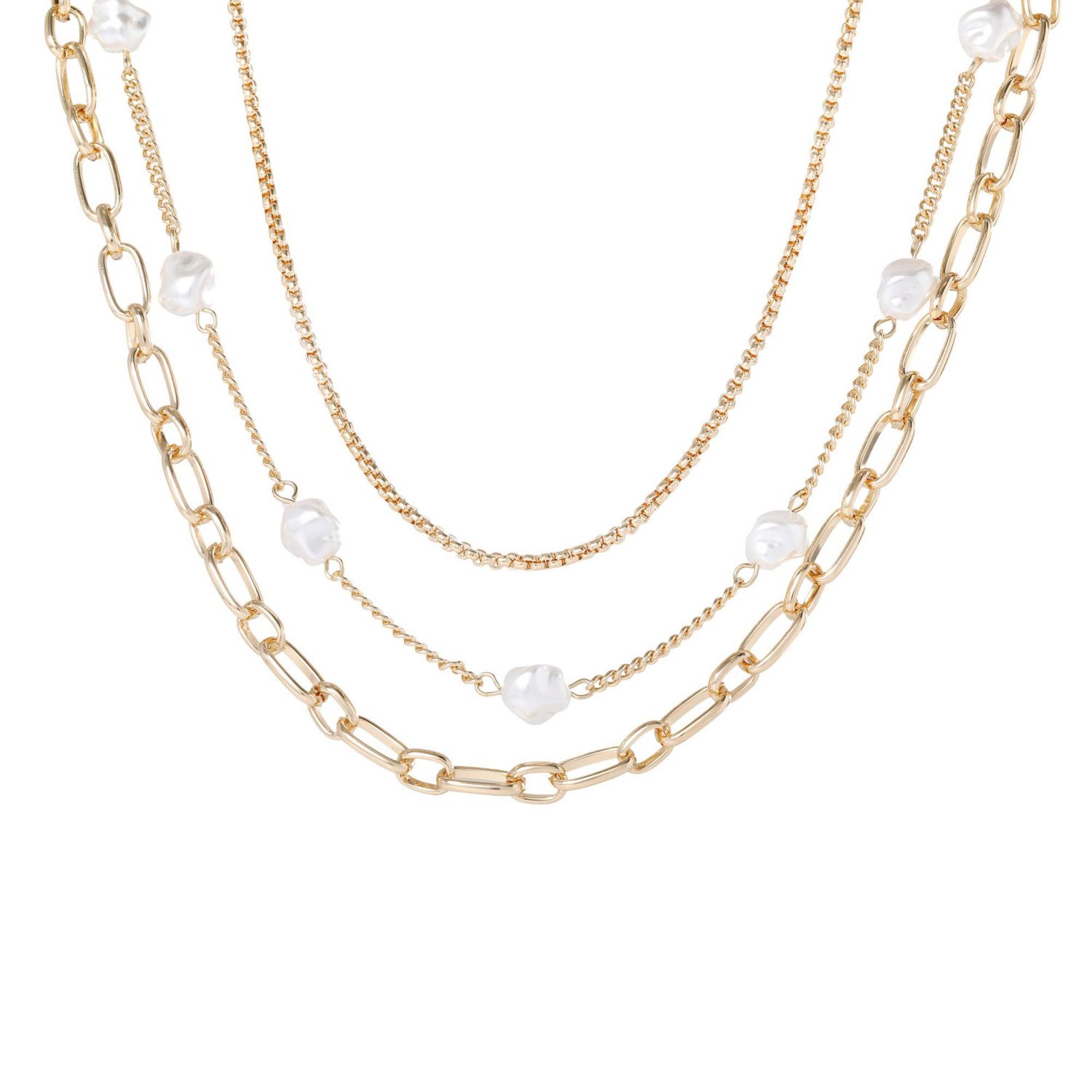 BCBG Layered Pearl Drop Chain Necklace