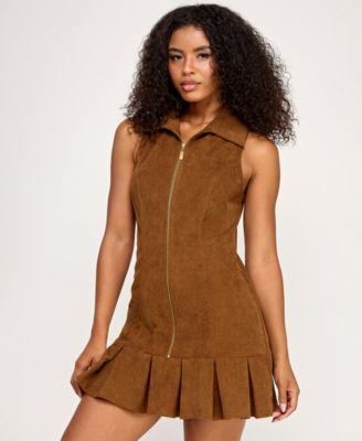 Juniors' Sleeveless Collared Corduroy Dress