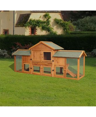 79.5 in. Outdoor Wooden Bunny Cage with 2 Runs House Small Animal Habitats, Two Tier Waterproof Roof in Light Brown