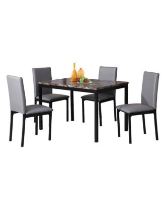 Citico 5-Pc Dinette Set with Laminated Faux Marble Top and 4 Gray Chairs
