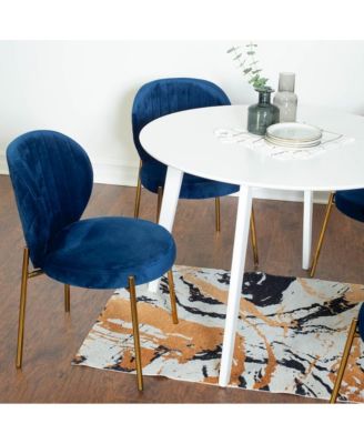 Amoa Contemporary 5-Pc Dining Set, White Round Dining Table with 4 Chairs, Blue