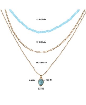 Layered Turquoise Bead & Heart Pendant Necklace